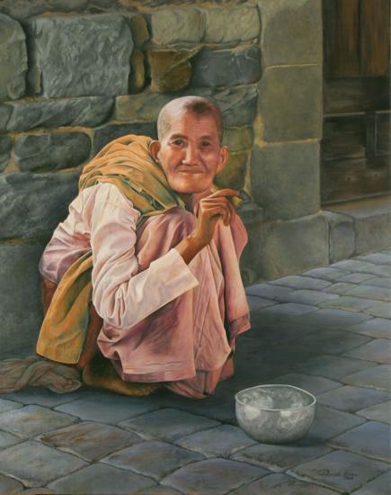 Nonne birmane - huile sur toile - 92 x 73 cm