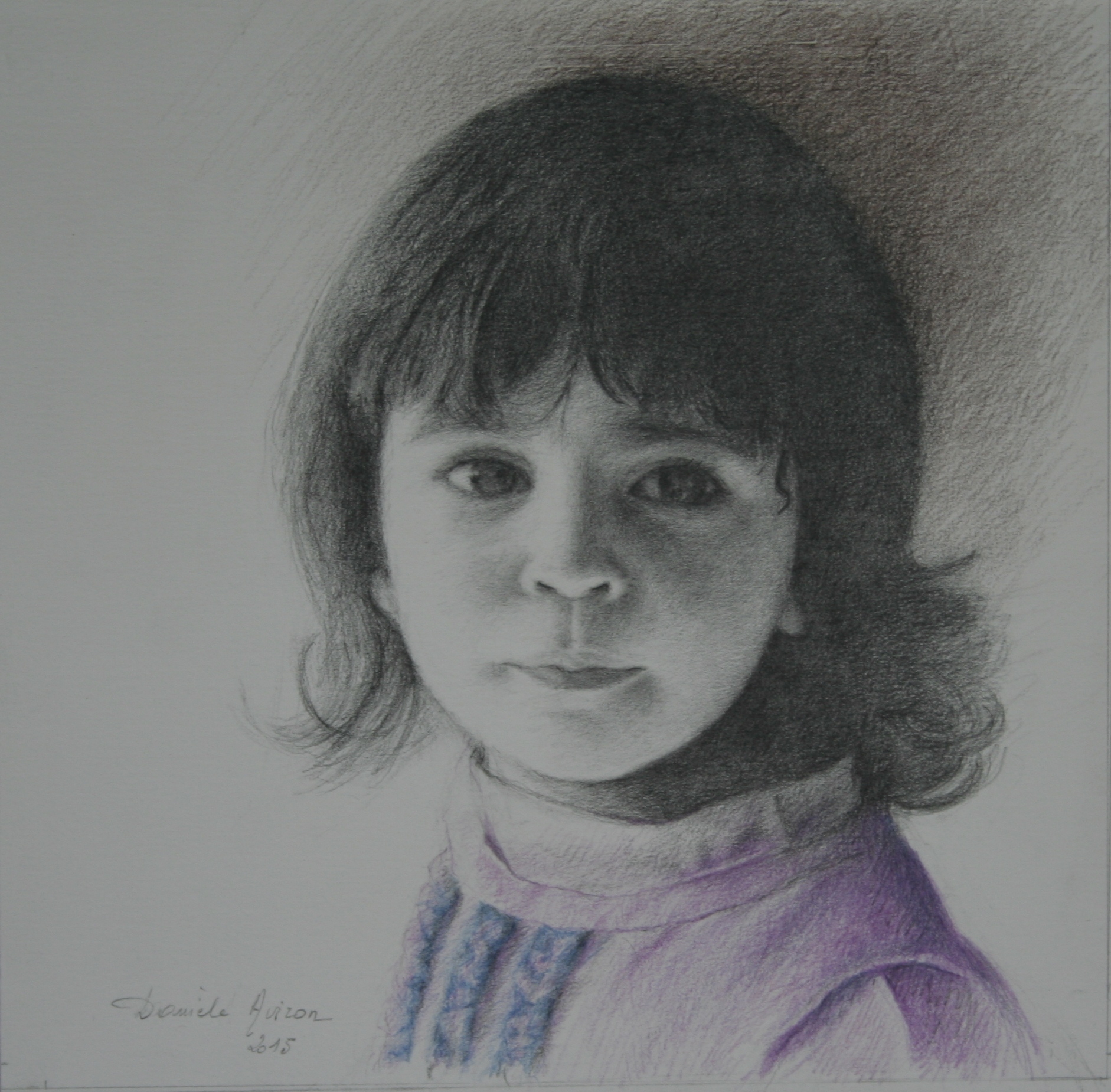 Auriane Crayon graphite et crayons de couleur 30x30 cm